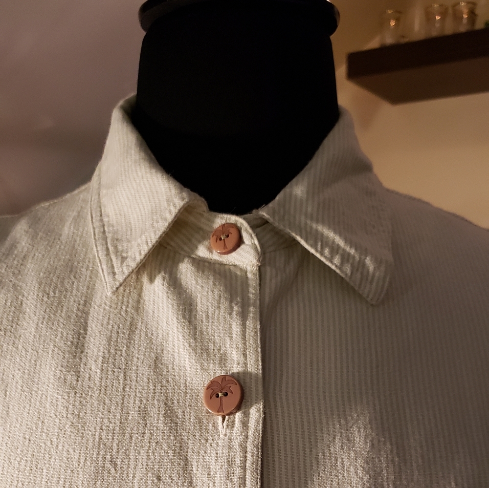 Ruby Rd. Womens Green And White Striped Button Front Shacket - Picture 4 of 8